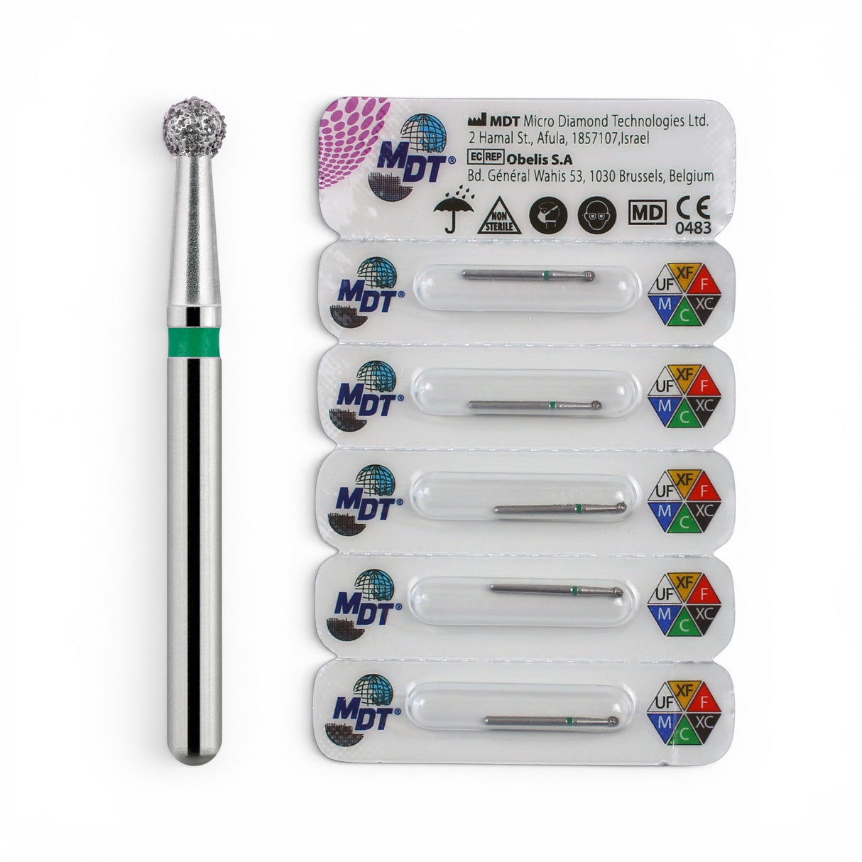 MDT FG Diamond Bur - Round 801 Dental Bur, 5pcs