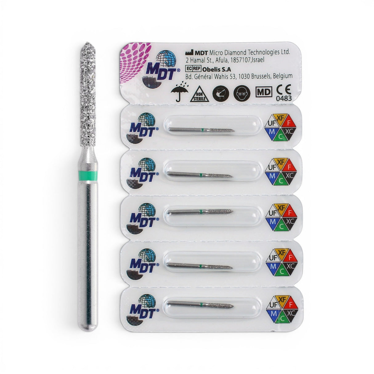 MDT FG Diamond Bur - Beveled Cylinder 885 Dental Bur, 5pcs