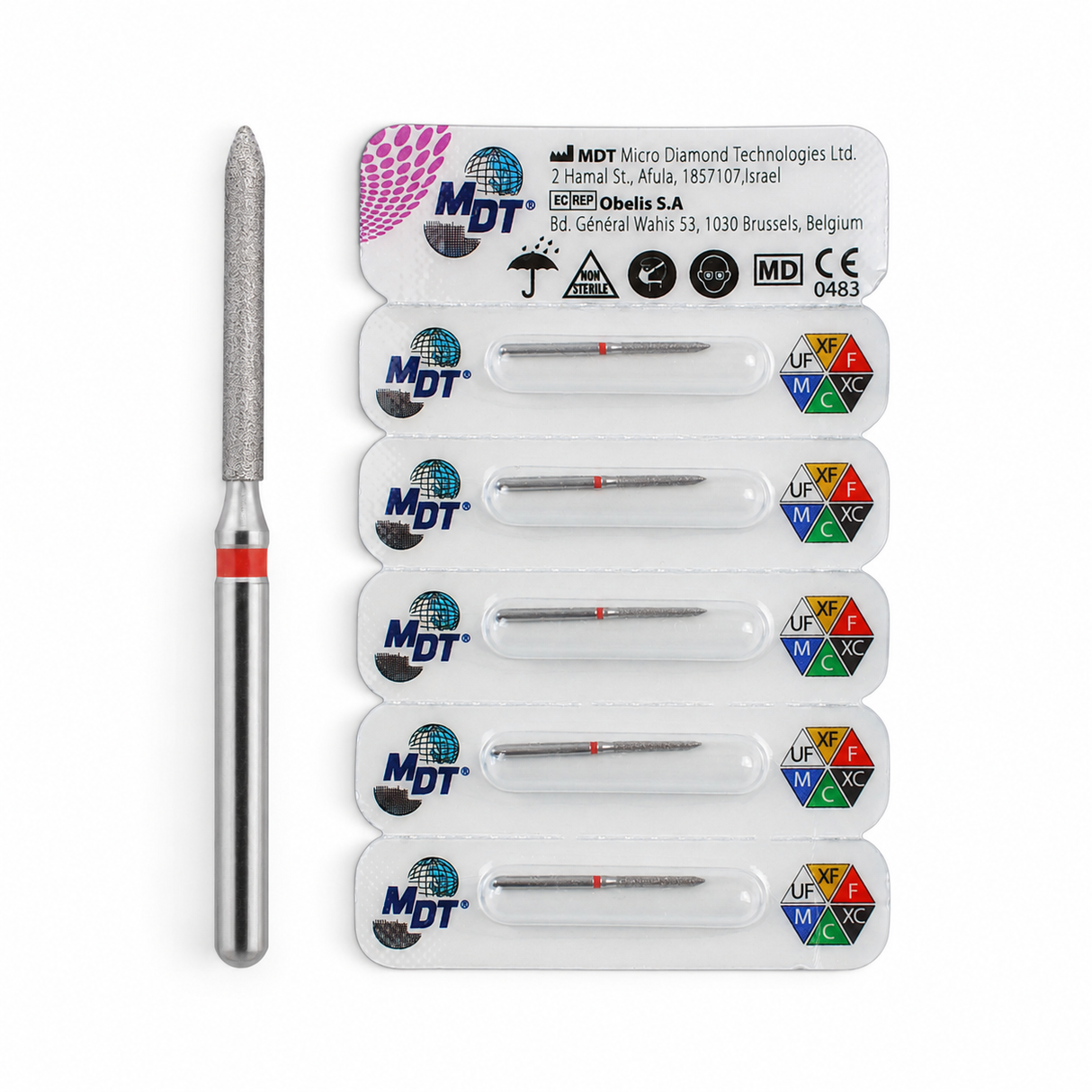 MDT FG Diamond Bur - Beveled Cylinder 886 Dental Bur, 5pcs