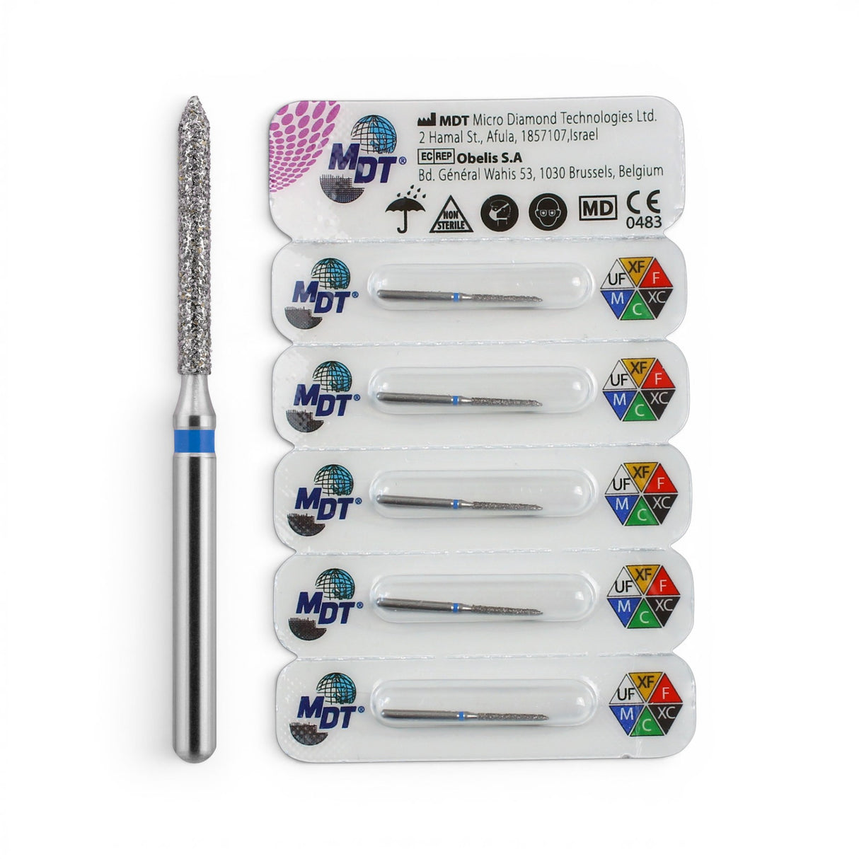 MDT FG Diamond Bur - Beveled Cylinder 886 Dental Bur, 5pcs