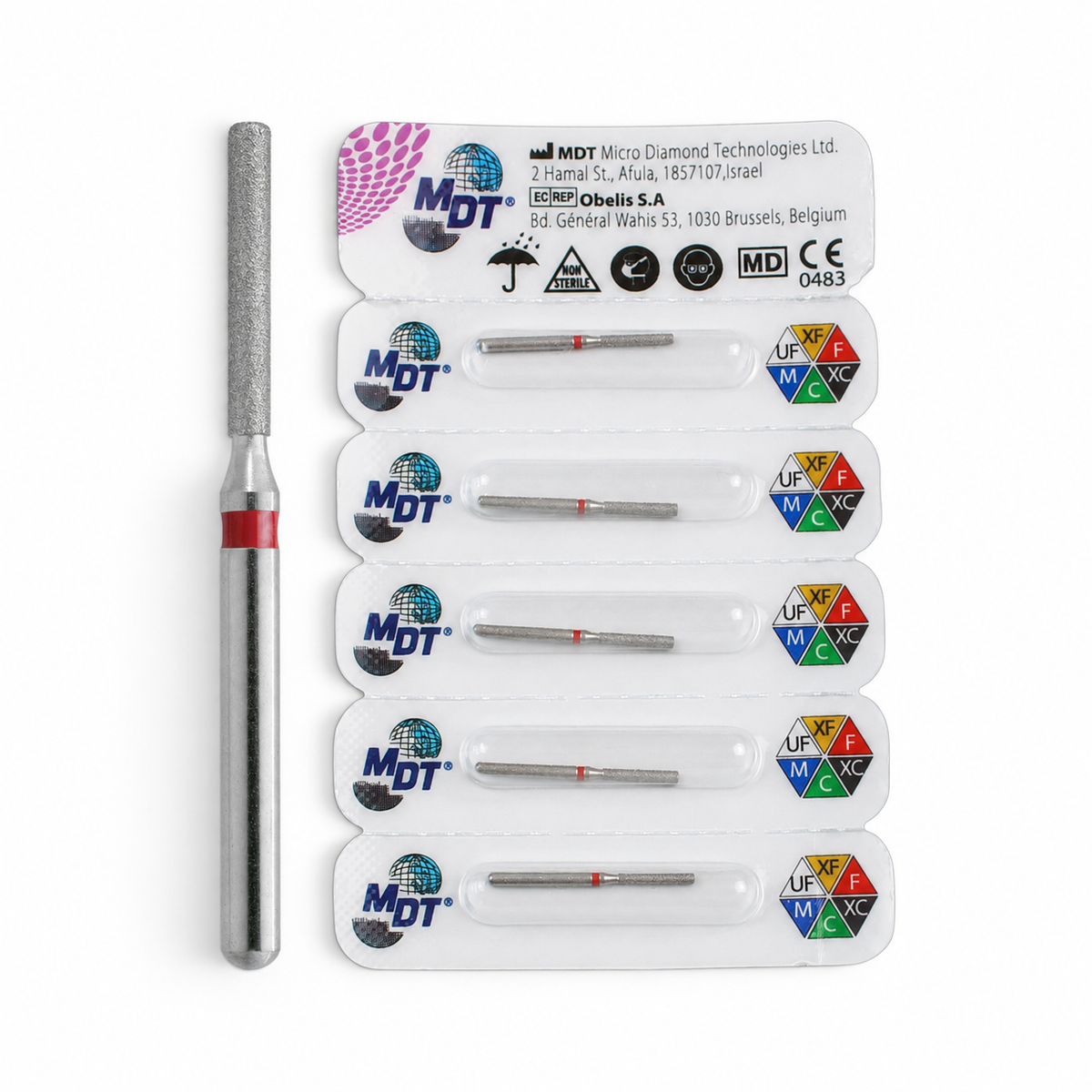 MDT FG Diamond Bur - Round Edge Cylinder 837KR Dental Bur, 5pcs