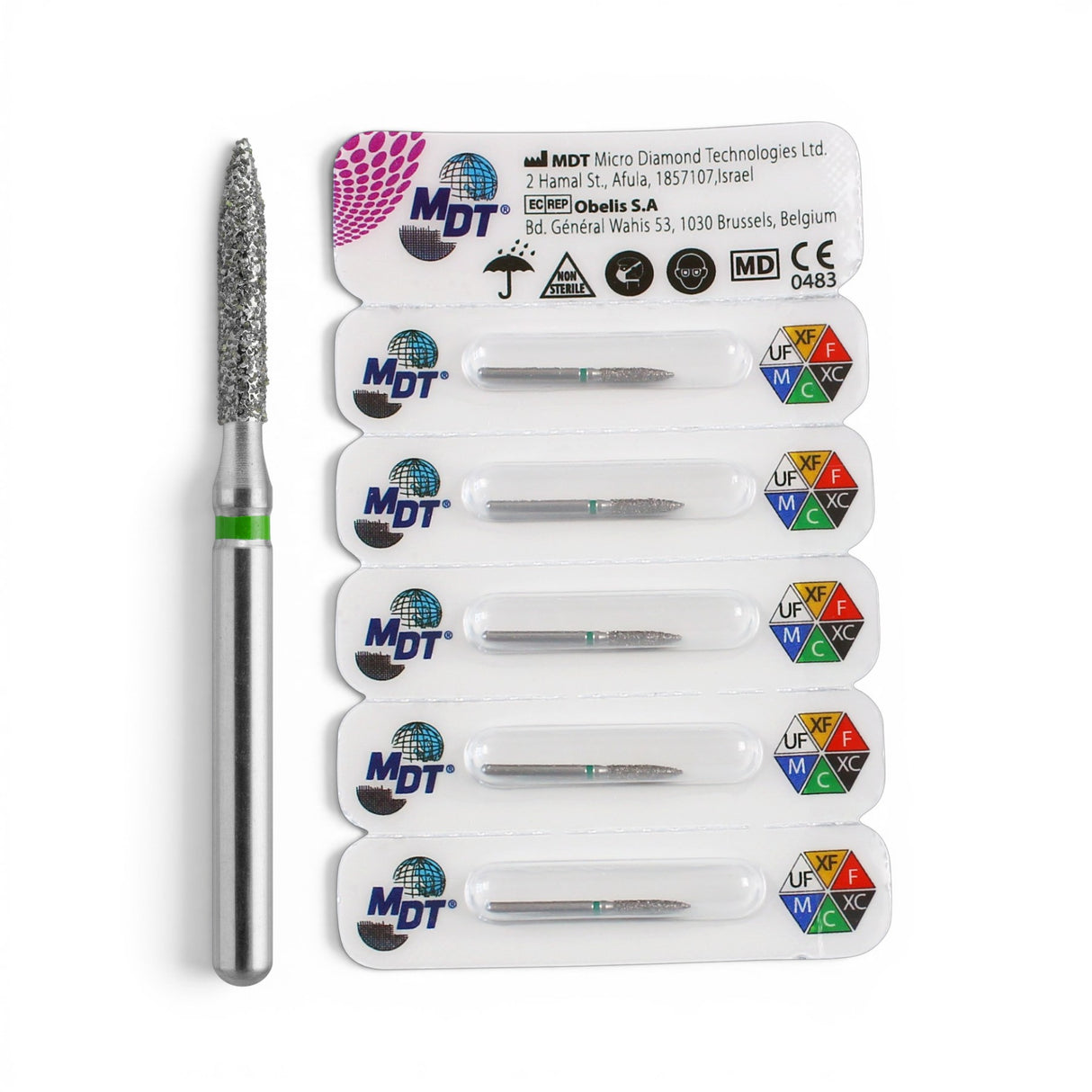 MDT FG Diamond Bur - Flame 862 Dental Bur, 5pcs