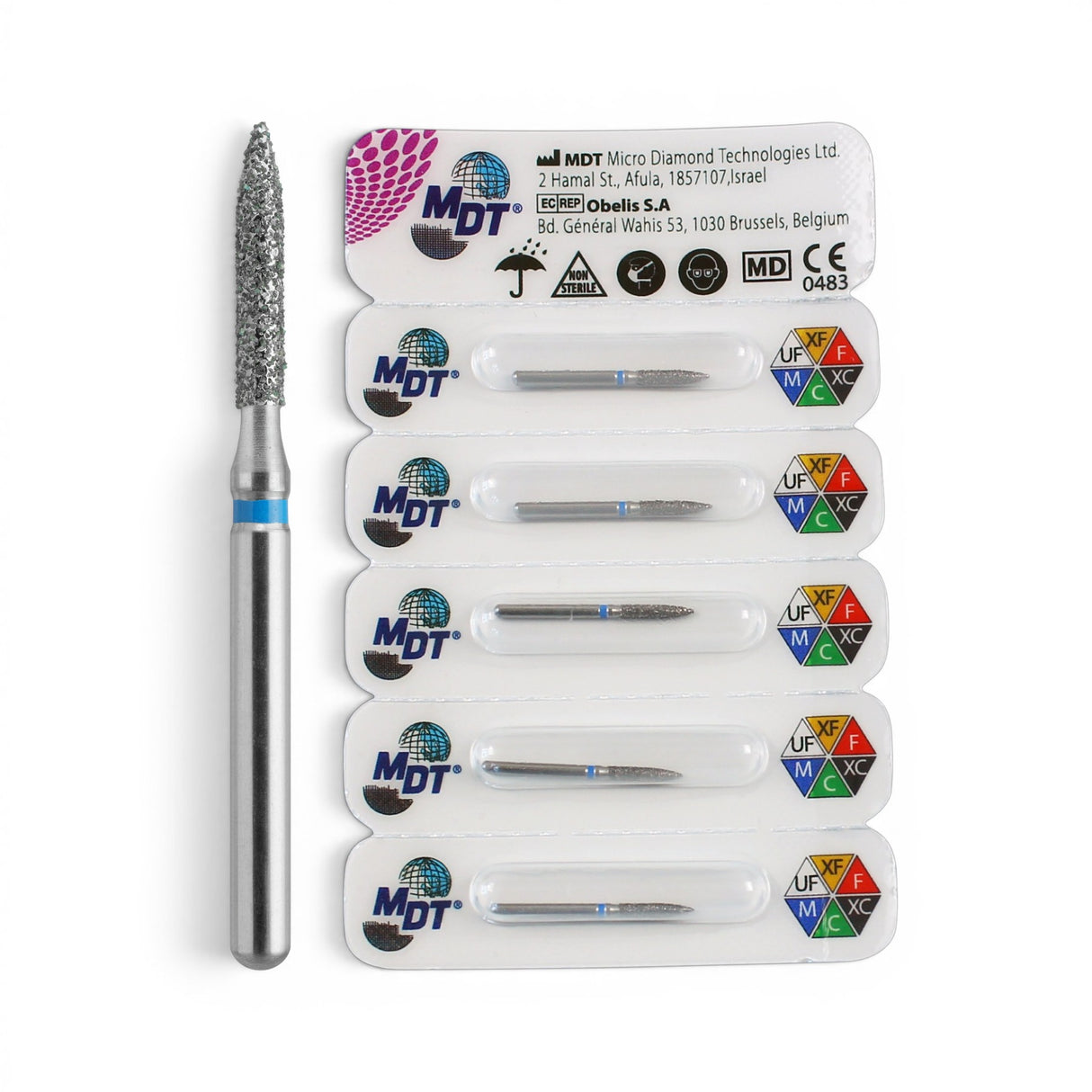 MDT FG Diamond Bur - Flame 862 Dental Bur, 5pcs