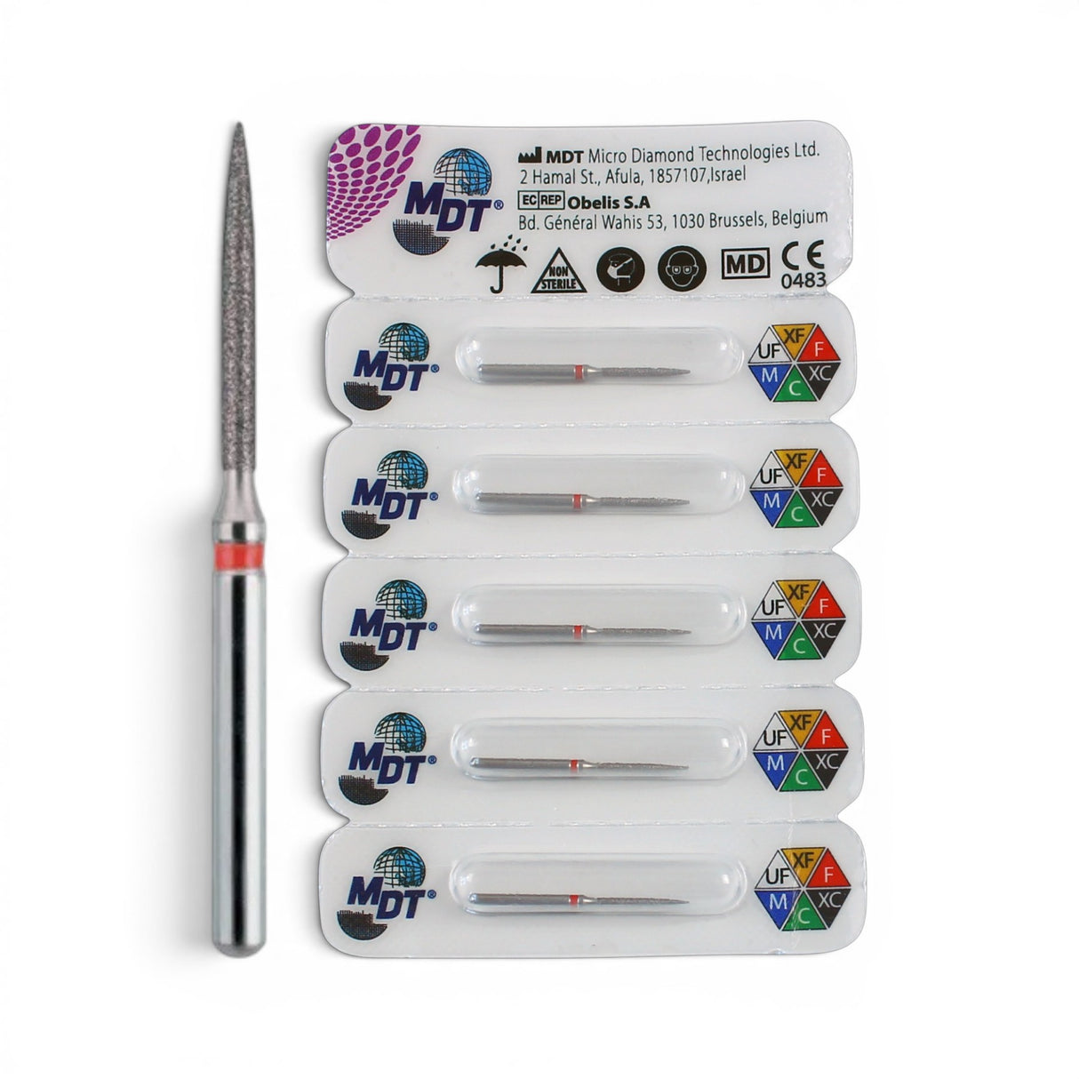MDT FG Diamond Bur - Flame 863 Dental Bur, 5pcs