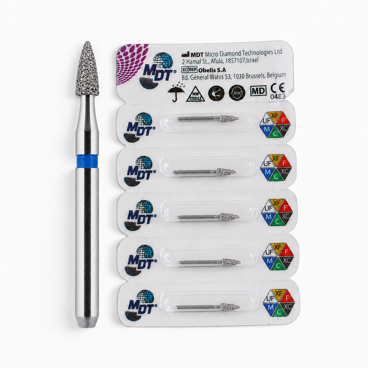 MDT FG Diamond Bur - Grenade Short Flame 390 Dental Bur, 5pcs