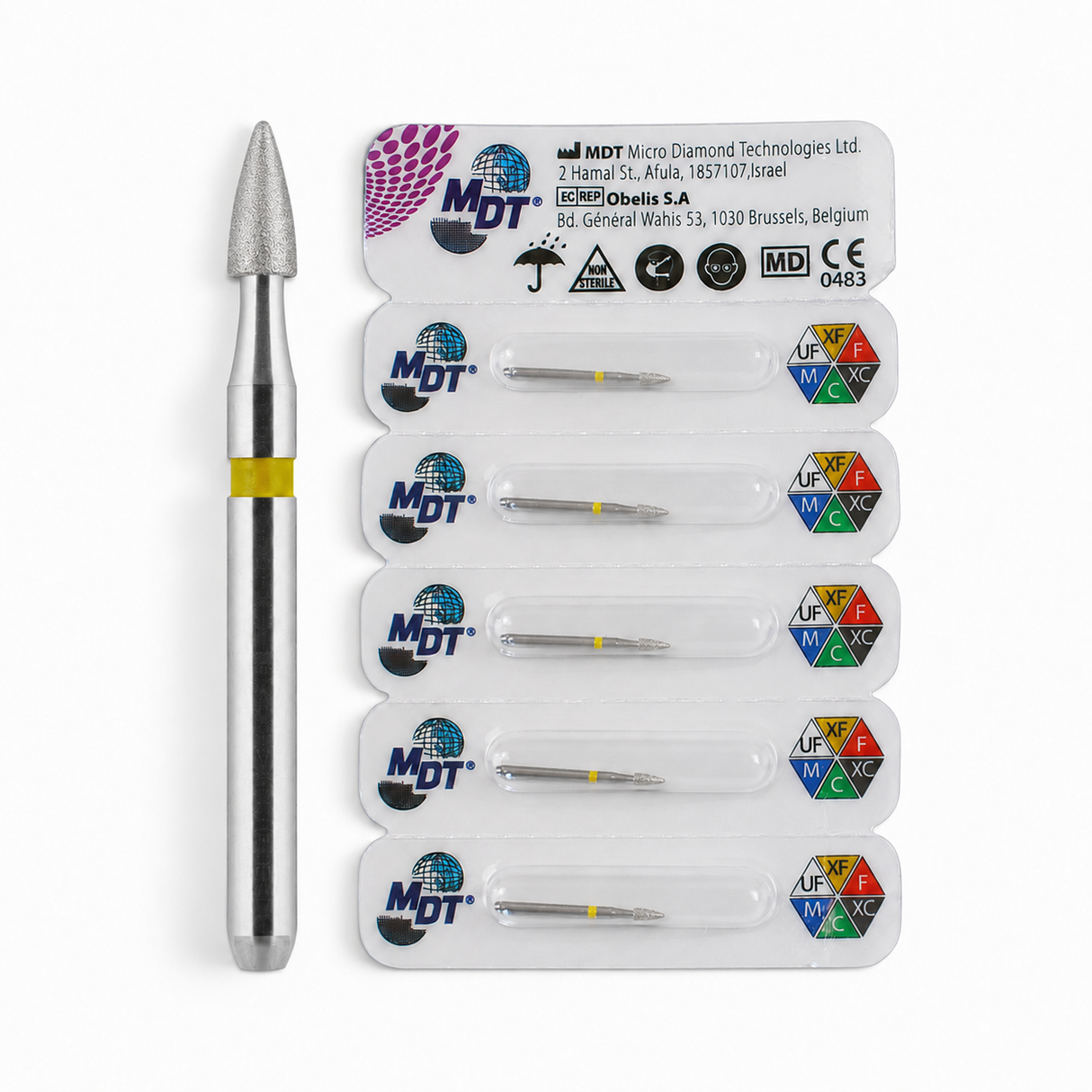 MDT FG Diamond Bur - Grenade Short Flame 390 Dental Bur, 5pcs