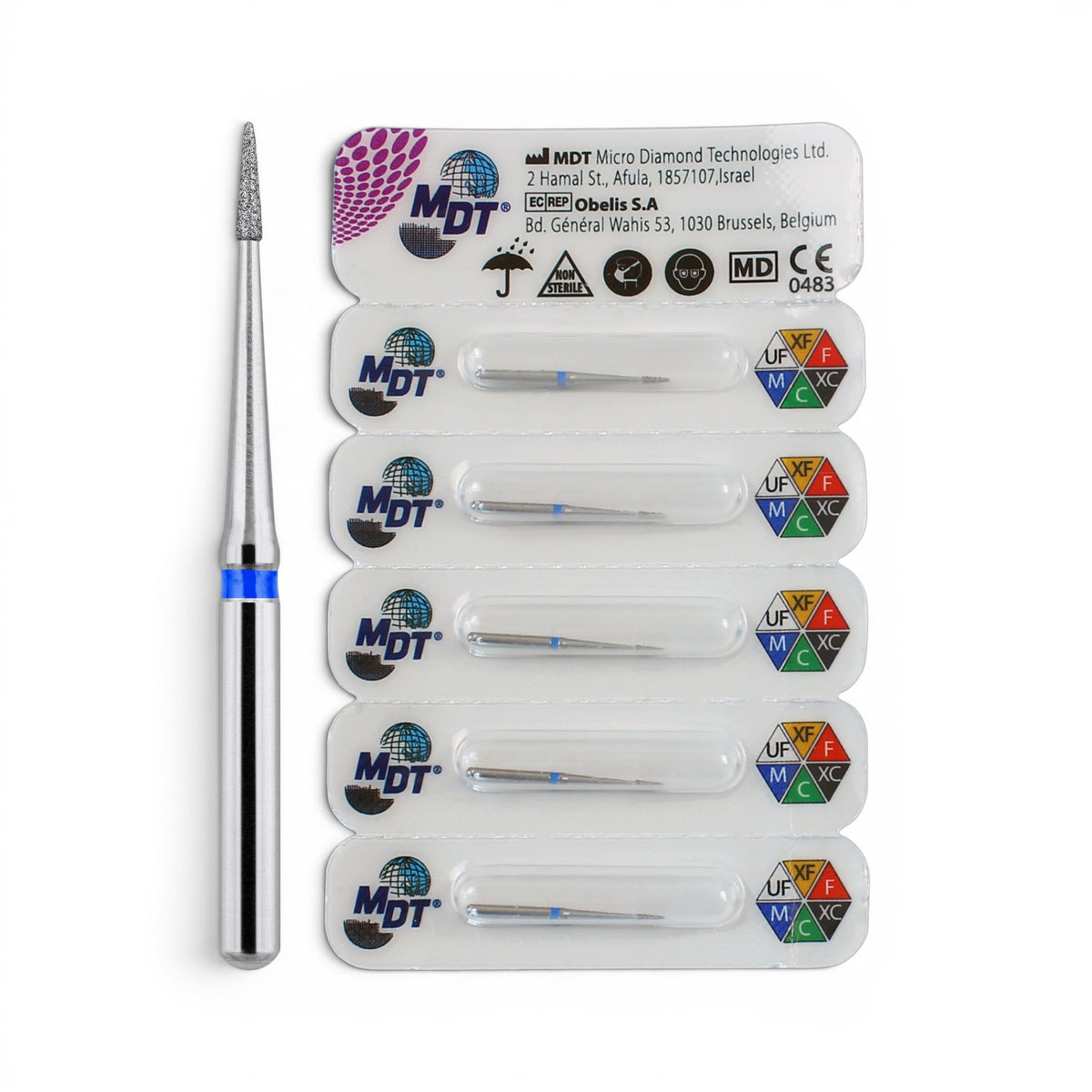 MDT FG Diamond Bur -Short Flame Needle Head 883 Dental Bur, 5pcs