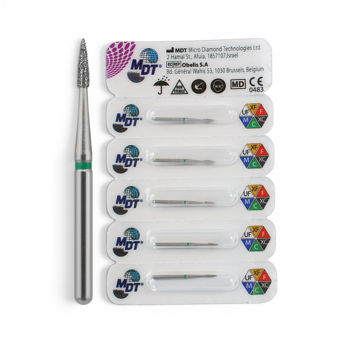 MDT FG Diamond Bur -Short Flame Needle Head 889 Dental Bur, 5pcs