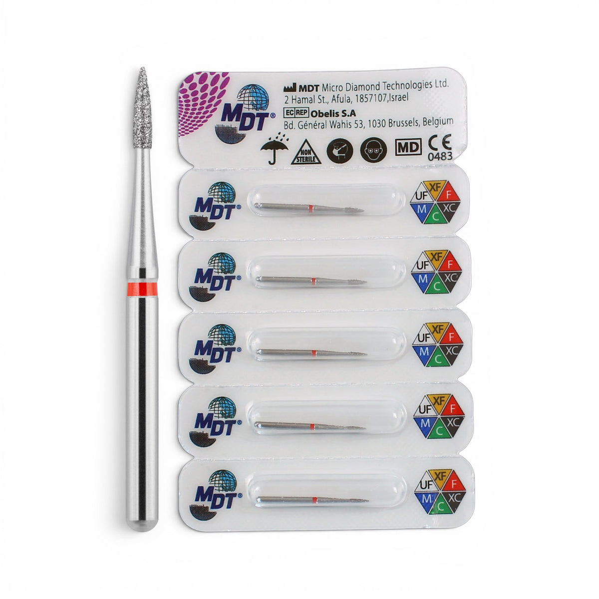 MDT FG Diamond Bur -Short Flame Needle Head 889 Dental Bur, 5pcs