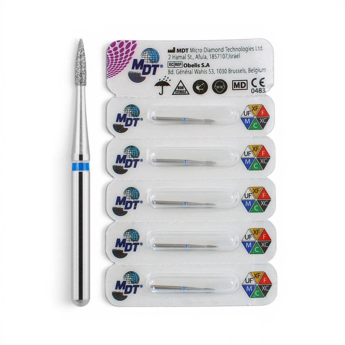 MDT FG Diamond Bur -Short Flame Needle Head 889 Dental Bur, 5pcs