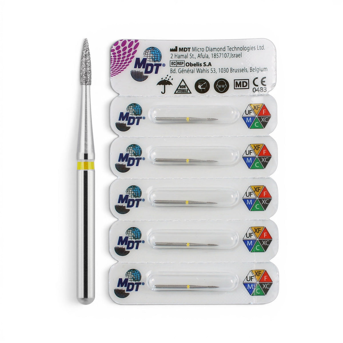 MDT FG Diamond Bur -Short Flame Needle Head 889 Dental Bur, 5pcs