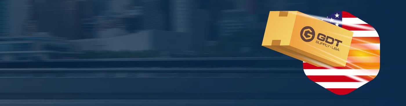 GDT package with GDT logo and American flag on a blue background