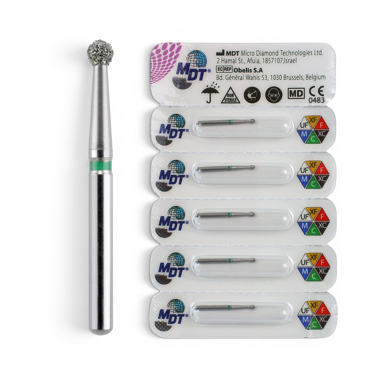MDT FG Diamond Bur - Round 801 Dental Bur, 5pcs