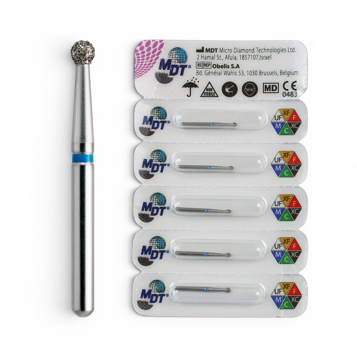 MDT FG Diamond Bur - Round 801 Dental Bur, 5pcs
