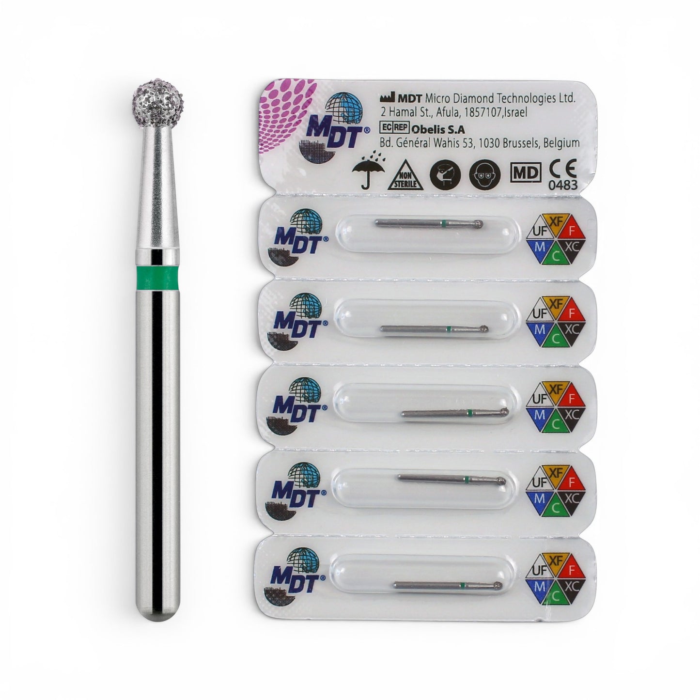 MDT FG Diamond Bur - Round 801 Dental Bur, 5pcs