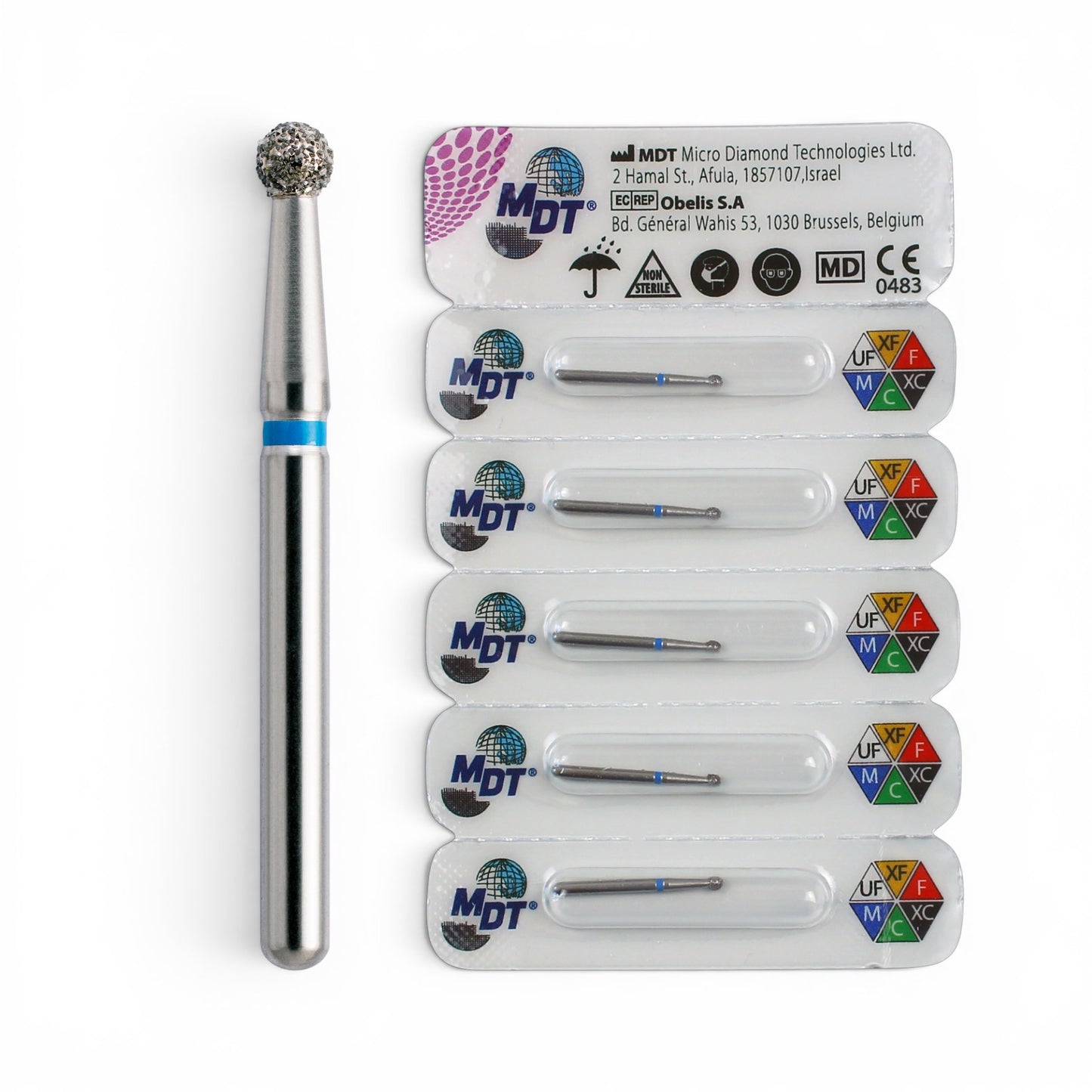 MDT FG Diamond Bur - Round 801 Dental Bur, 5pcs