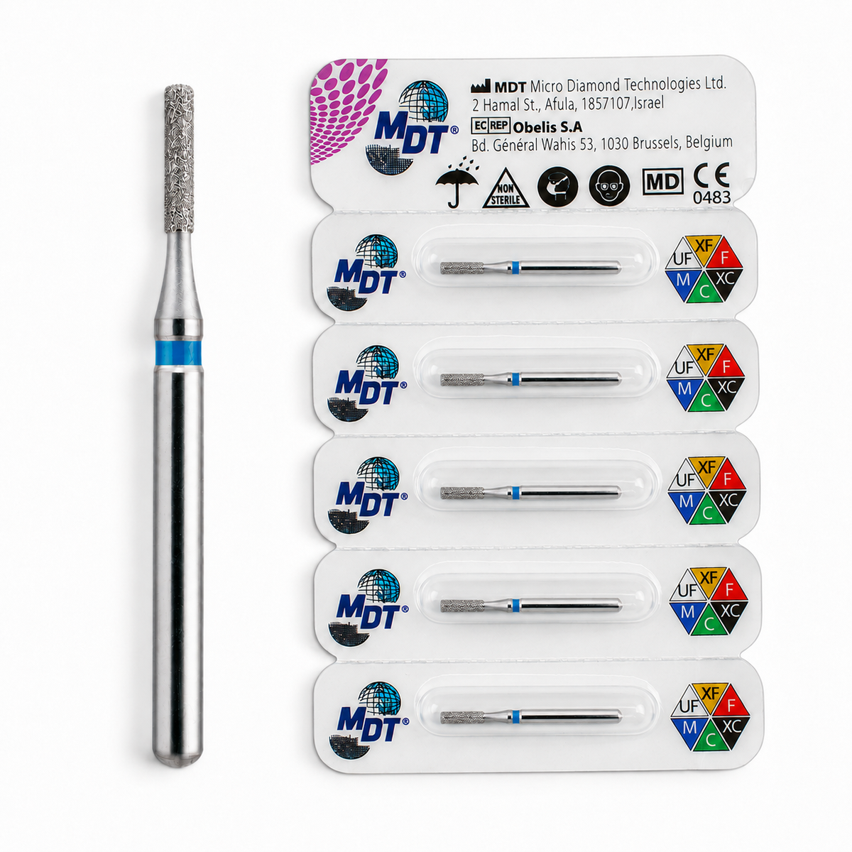 MDT FG Diamond Bur - Flat End Cylinder 835 Dental Bur, 5pcs