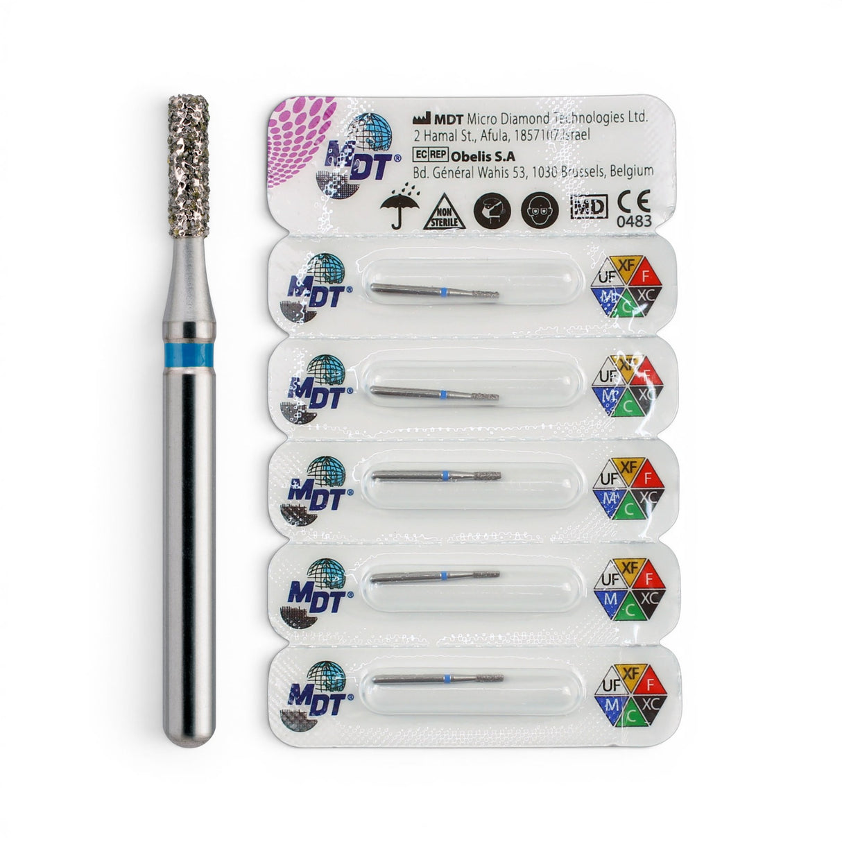 MDT FG Diamond Bur - Flat End Cylinder 835 Dental Bur, 5pcs