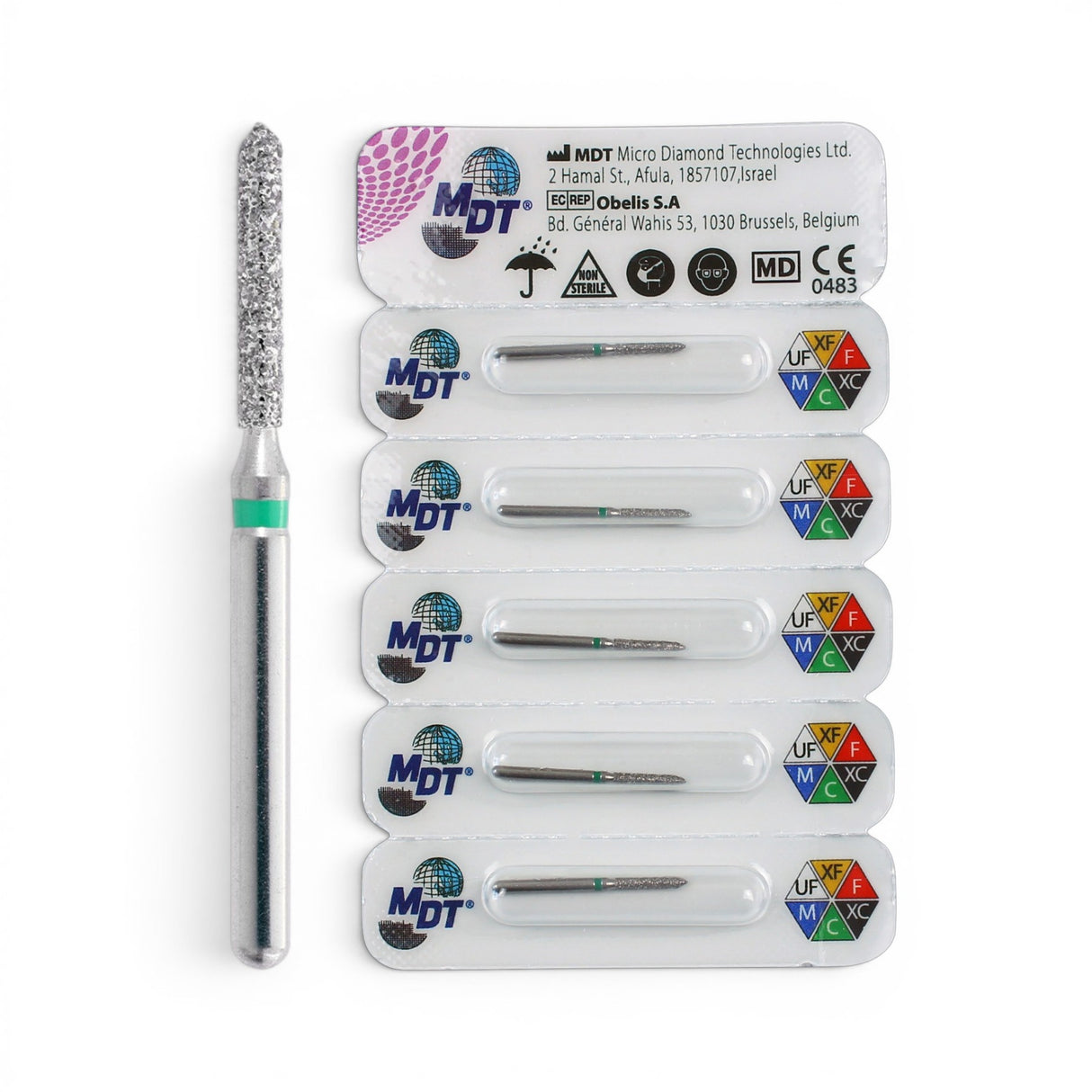 MDT FG Diamond Bur - Beveled Cylinder 885 Dental Bur, 5pcs