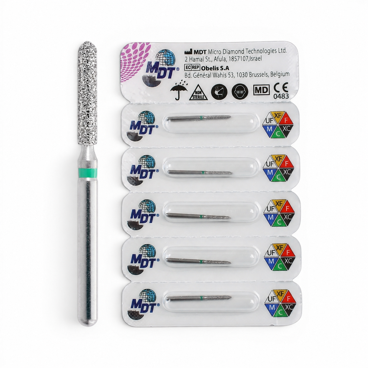 MDT FG Diamond Bur - Beveled Cylinder 885 Dental Bur, 5pcs