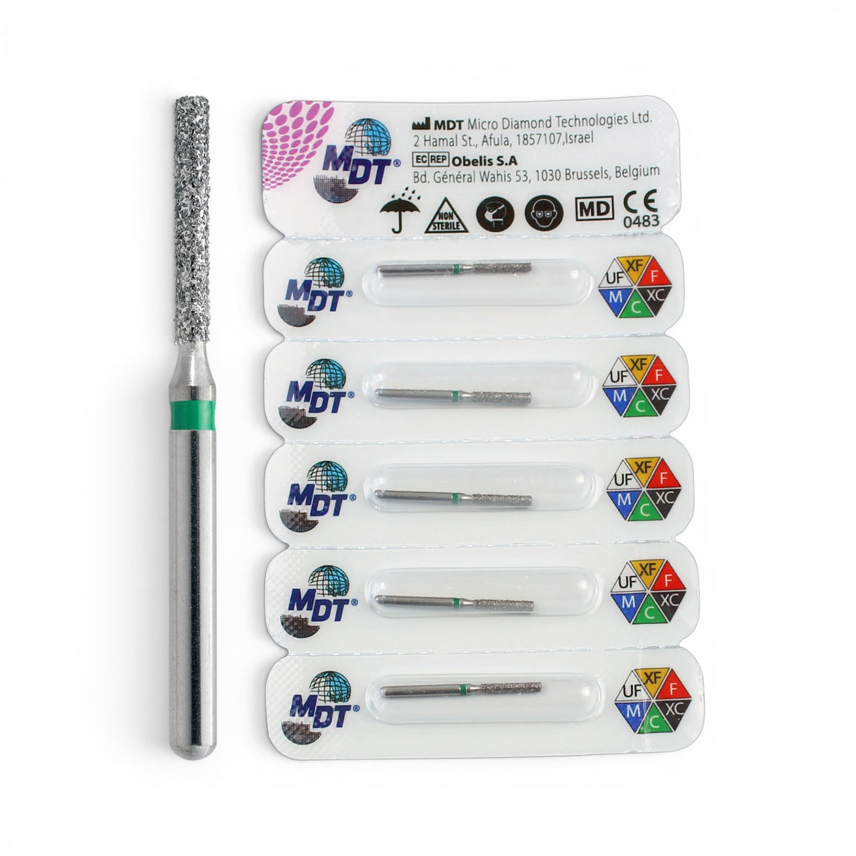 MDT FG Diamond Bur - Round Edge Cylinder 837KR Dental Bur, 5pcs