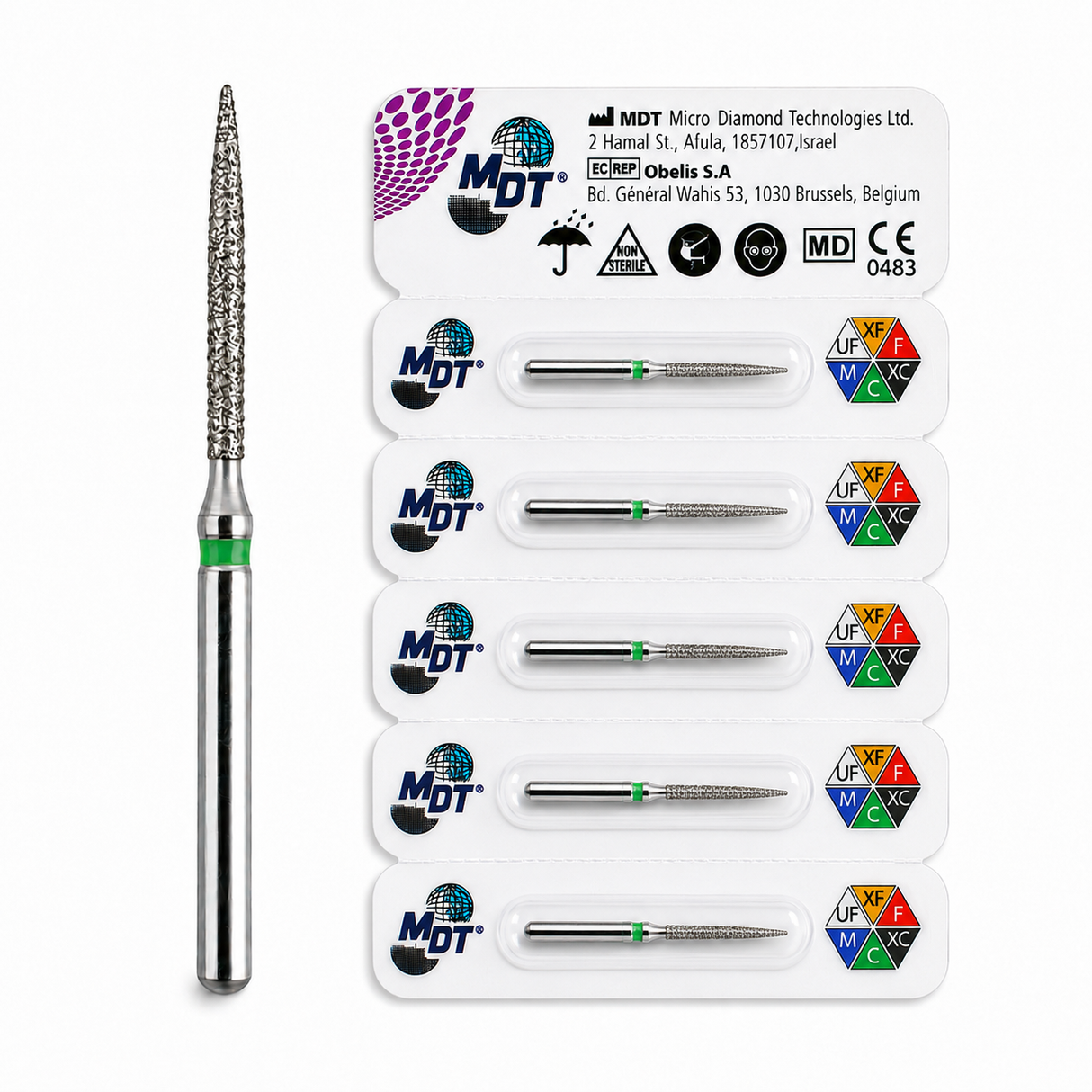 MDT FG Diamond Bur - Flame 863 Dental Bur, 5pcs