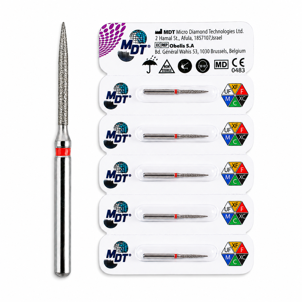 MDT FG Diamond Bur - Flame 863 Dental Bur, 5pcs