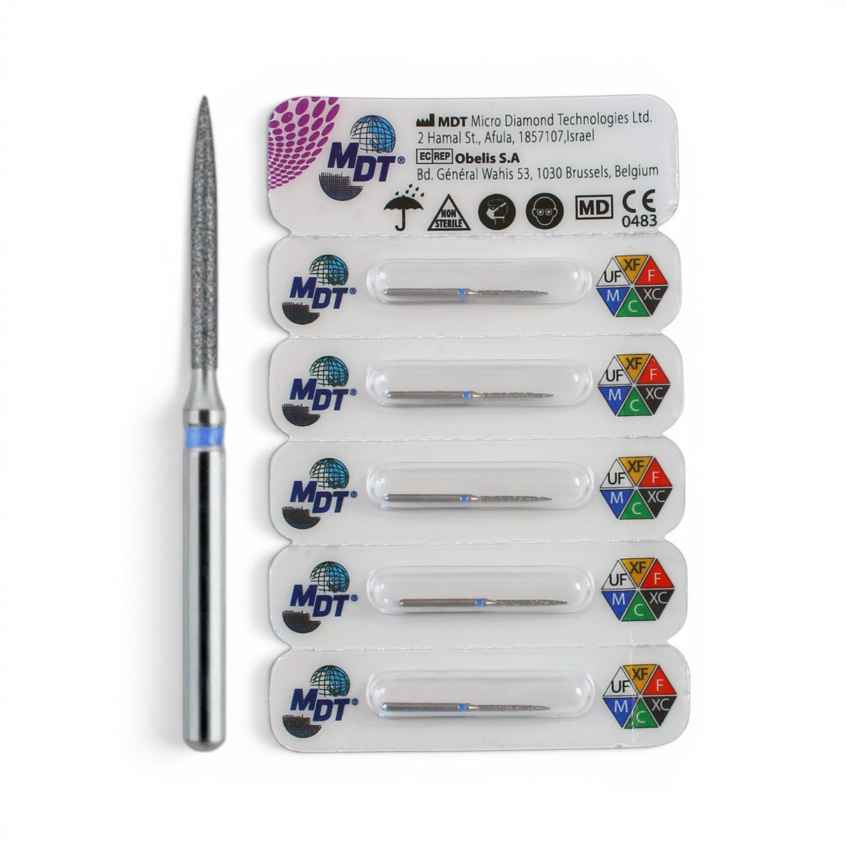 MDT FG Diamond Bur - Flame 863 Dental Bur, 5pcs