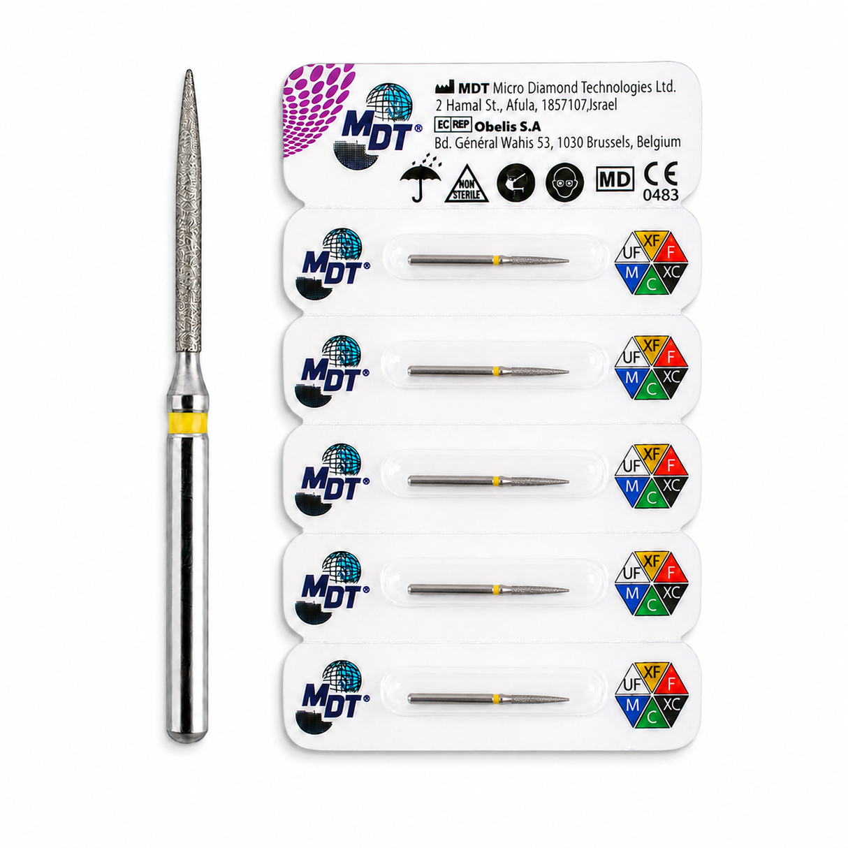 MDT FG Diamond Bur - Flame 863 Dental Bur, 5pcs