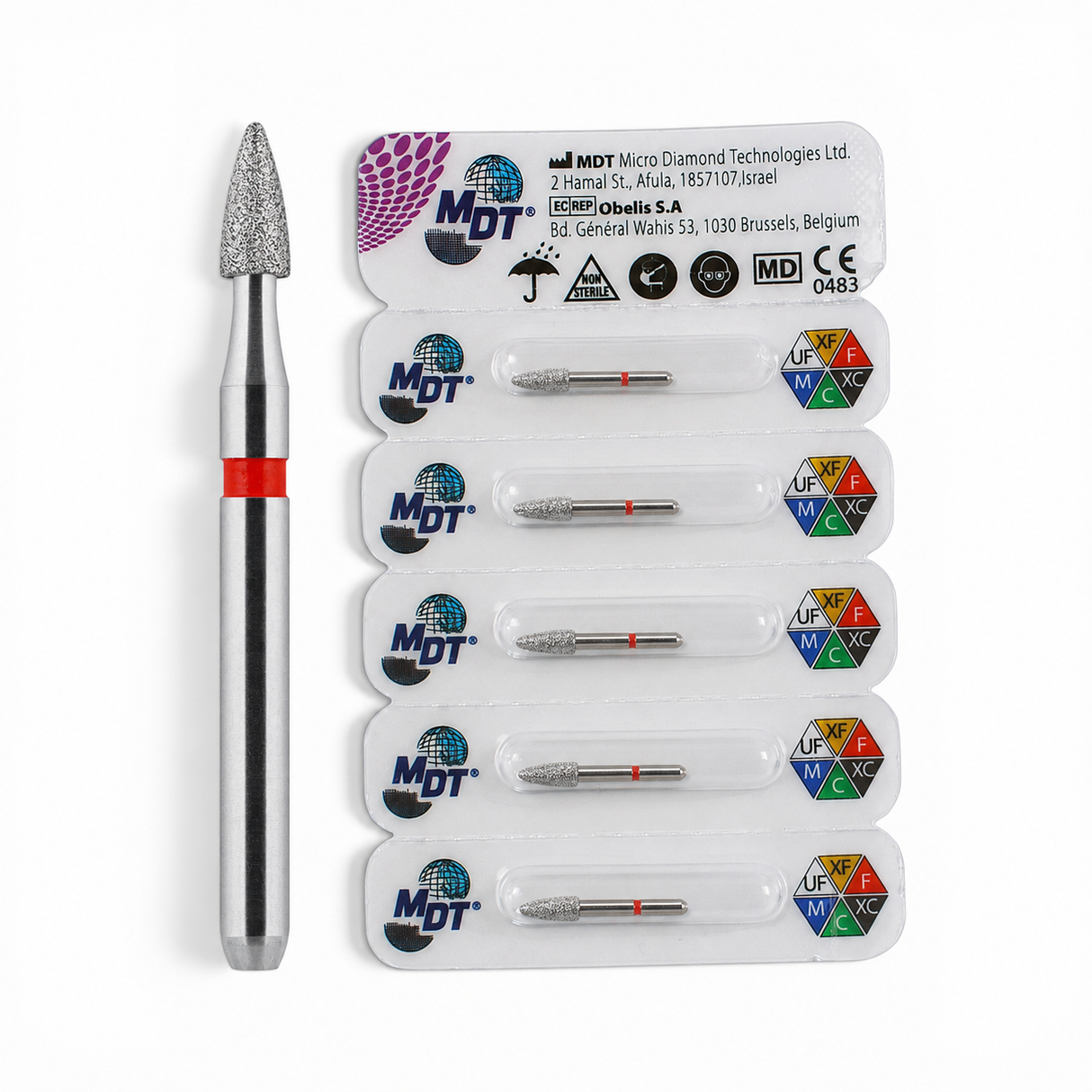 MDT FG Diamond Bur - Grenade Short Flame 390 Dental Bur, 5pcs