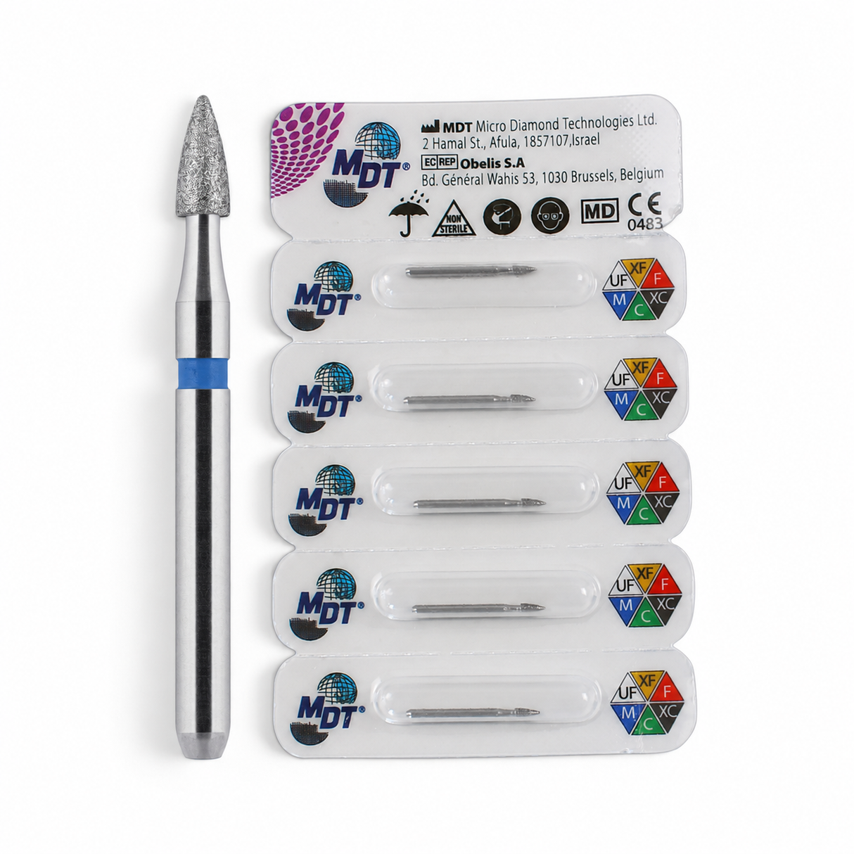 MDT FG Diamond Bur - Grenade Short Flame 390 Dental Bur, 5pcs