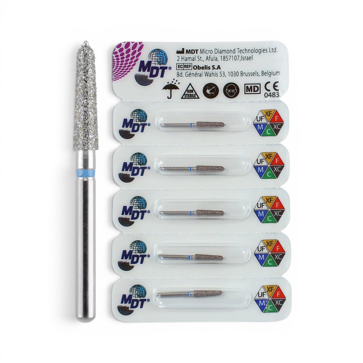 MDT FG Diamond Bur - Guide Pin-Taper 508T Dental Bur, 5pcs