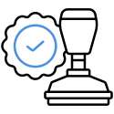 Outline icon of a certification stamp with a checkmark, representing FDA approval for GDT Supply USA products.