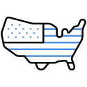 Outlined map of the United States with blue highlights, symbolizing fast domestic shipping from GDT Supply USA.